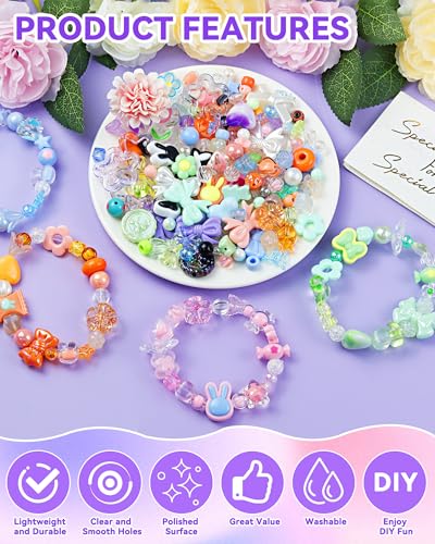 FIVEIZERO 450PCS FIVEIZERO Assorted Acrylic Beads for Bracelet Making, Flower Star Heart Butterfly Candy Gummy Bear Kawaii Aesthetic Cute Beads for Jewelry Making, Keychains, Necklace, Phone Charms, DIY Crafts - Image 3