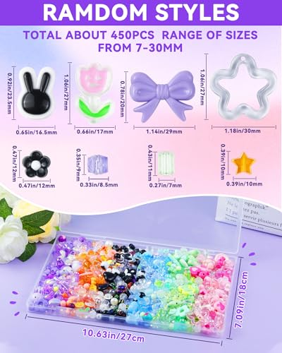 FIVEIZERO 450PCS FIVEIZERO Assorted Acrylic Beads for Bracelet Making, Flower Star Heart Butterfly Candy Gummy Bear Kawaii Aesthetic Cute Beads for Jewelry Making, Keychains, Necklace, Phone Charms, DIY Crafts - Image 2