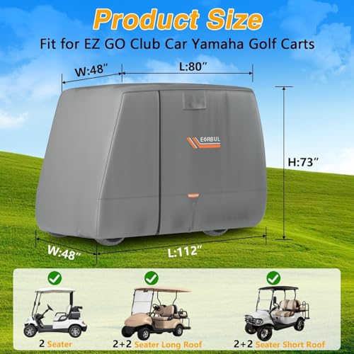 EVRBUL Golf Cart Cover 2/2+2/4 Passenger Heavy Duty 420D Waterproof Golf Cart Covers with Three Zipper Doors Compatible with EZGO, Club Car, Yamaha Golf Carts,Windproof Sunproof Golf Cart Cover (Gray) - Image 2