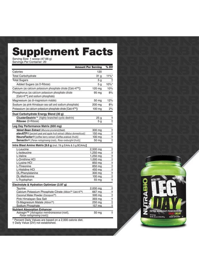 NutraBio مكمل نوترا بايو ليغ داي إنتر كارب - مركب كربوهيدرات متقدم - صيغة الأحماض الأمينية EAA/BCAA - مزيج إلكتروليت للتعافي والأداء، نكهة الكرز والليمون، 20 حصة - Image 2