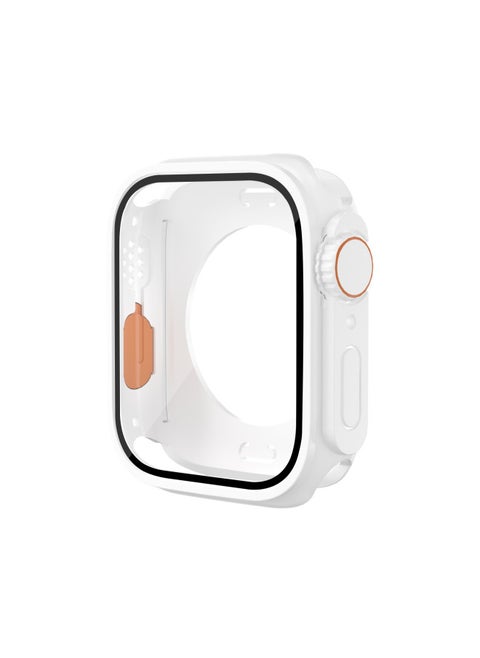 Suitable For Apple Watch Case Change Second Generation Ultra Shell Film Integrated 360 All-inclusive Protective Shell-Color:White + Orange-Appearance Size:41MM (without Packaging)