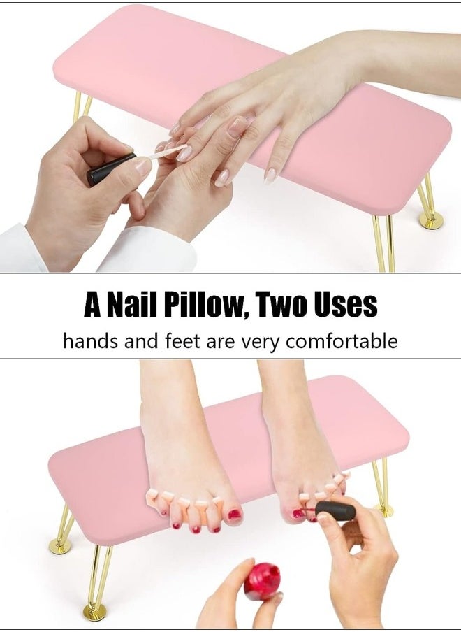 Ru syanl Nail Arm Rest for Acrylic Nails Microfiber Leather Nail Hand Rest Cushion for Nails Soft Hand Pillow Footstool with 2 Stainless Steel Stands Thick Sponge Nail Pillow for Nail Tech Use (Pink)  - Image 5