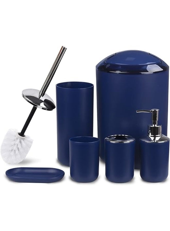 Bathroom Accessories Set Blue 6 Piece Bath Ensemble Includes Soap Dispenser, Toothbrush Holder, Toothbrush Cup, Soap Dish for Decorative Countertop and Housewarming Gift, Large, ( Dark Blue ) - Image 1