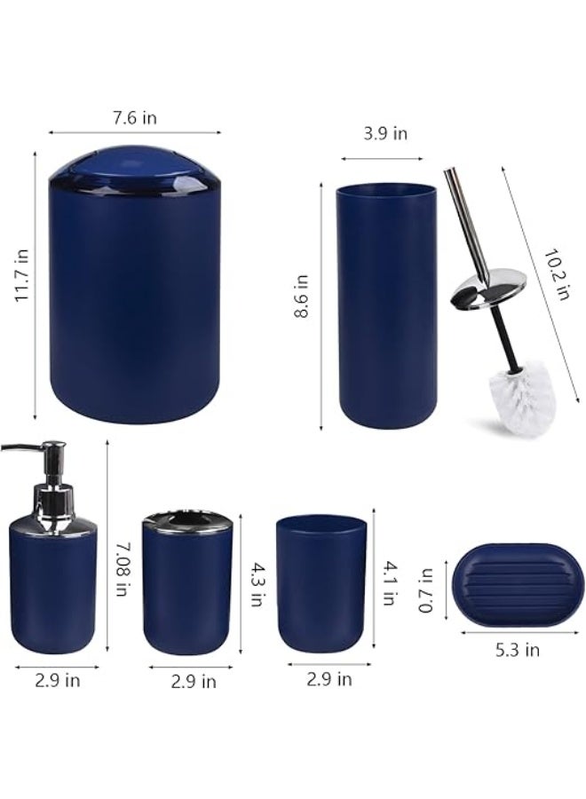 Bathroom Accessories Set Blue 6 Piece Bath Ensemble Includes Soap Dispenser, Toothbrush Holder, Toothbrush Cup, Soap Dish for Decorative Countertop and Housewarming Gift, Large, ( Dark Blue ) - Image 2
