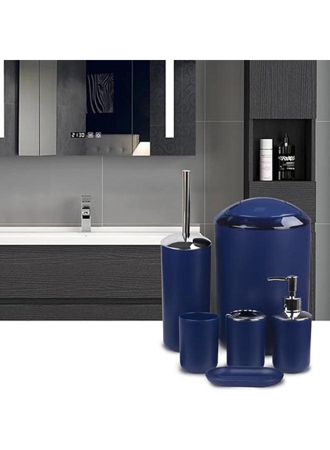 Bathroom Accessories Set Blue 6 Piece Bath Ensemble Includes Soap Dispenser, Toothbrush Holder, Toothbrush Cup, Soap Dish for Decorative Countertop and Housewarming Gift, Large, ( Dark Blue ) - Image 5