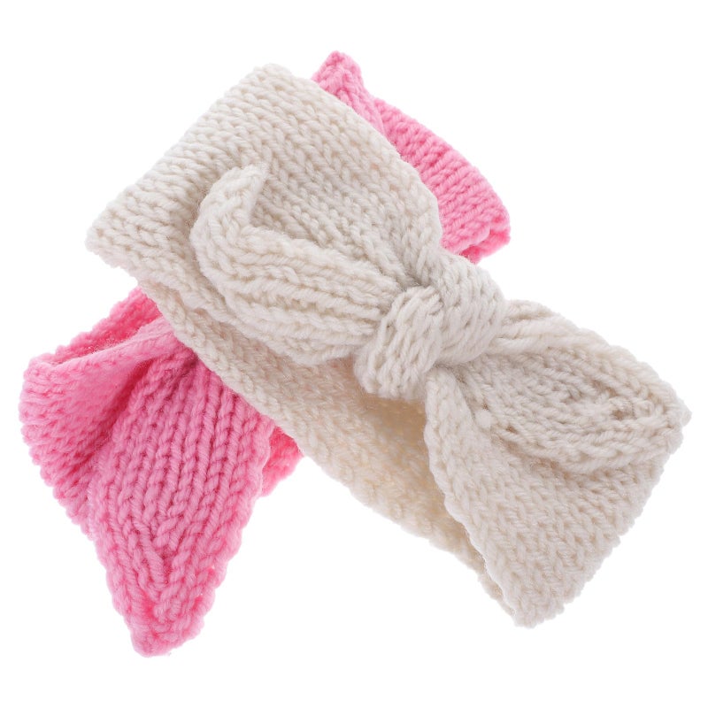 2Pcs Knitted Baby Headbands Soft Warm Headwraps Pink Cream for Newborns - Image 2