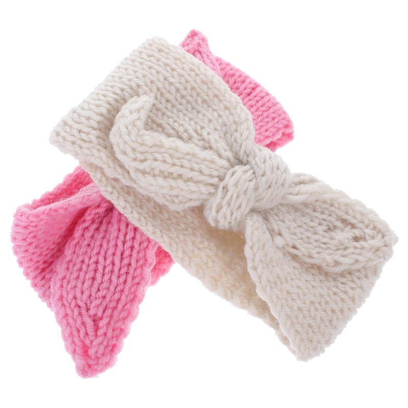 2Pcs Knitted Baby Headbands Soft Warm Headwraps Pink Cream for Newborns - Image 1