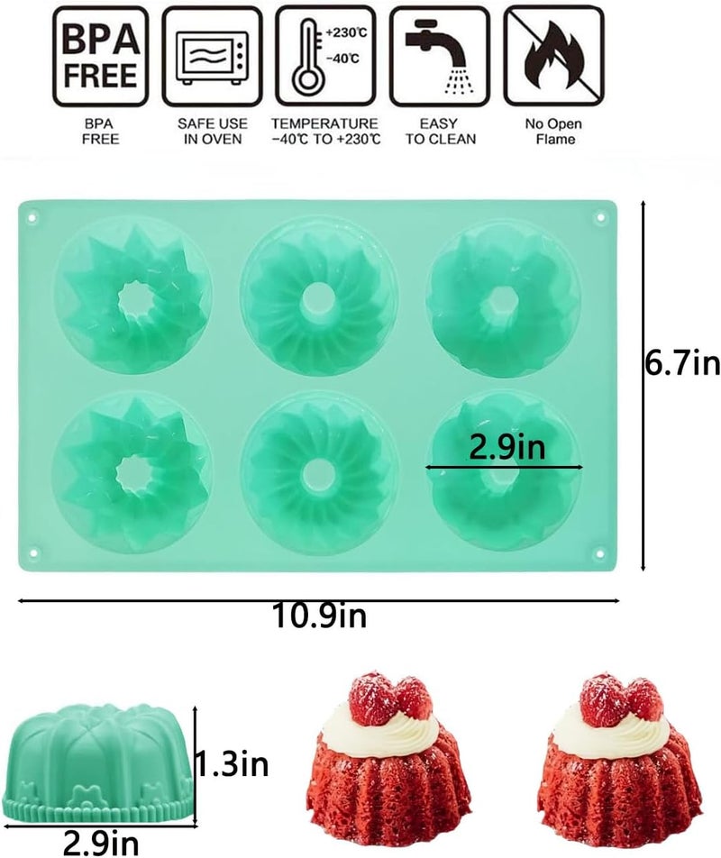 Annewbin 3pcs Mini Bundt Cake Pan,6-Cavity Fluted Tube Cake Pan,Silicone Cupcake Molds for Baking, Nonstick Cupcakes Mold for chocolate/Brownie/Jello - Image 2