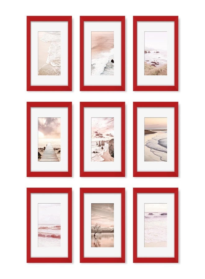 مجموعة إطارات صور YESKAY مقاس 8x10، 9 قطع، لعرض صور مقاس 5x7 مع إطار داخلي أو 8x10 بدون إطار داخلي، إطارات صور متعددة للتعليق على الحائط أو العرض على سطح الطاولة، أحمر - Image 1