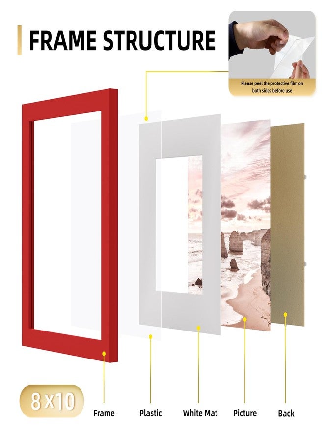 مجموعة إطارات صور YESKAY مقاس 8x10، 9 قطع، لعرض صور مقاس 5x7 مع إطار داخلي أو 8x10 بدون إطار داخلي، إطارات صور متعددة للتعليق على الحائط أو العرض على سطح الطاولة، أحمر - Image 3