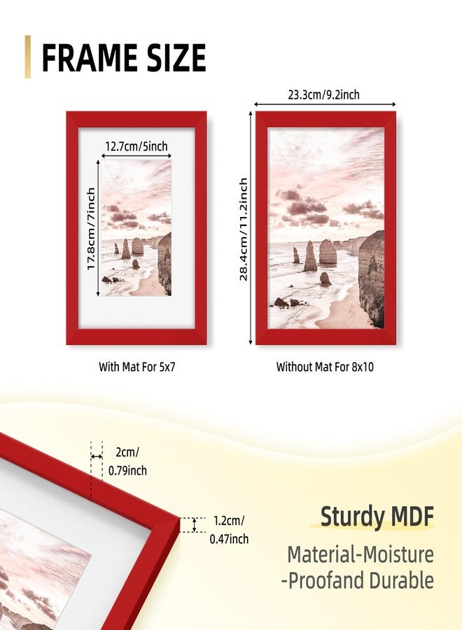 مجموعة إطارات صور YESKAY مقاس 8x10، 9 قطع، لعرض صور مقاس 5x7 مع إطار داخلي أو 8x10 بدون إطار داخلي، إطارات صور متعددة للتعليق على الحائط أو العرض على سطح الطاولة، أحمر - Image 2