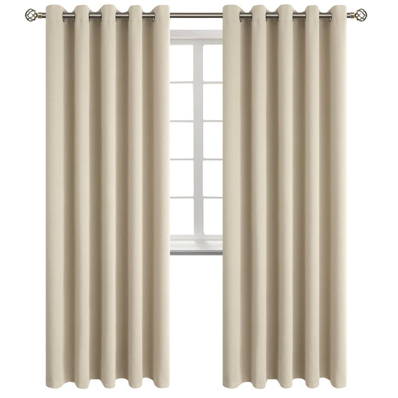 BGment Room Darkening Curtains 84 Inches Long - Grommet Thermal Insulated Drapes Window Treatment Curtains for Bedroom  2 Panels  70 x 84 Inch  Beige - Image 1