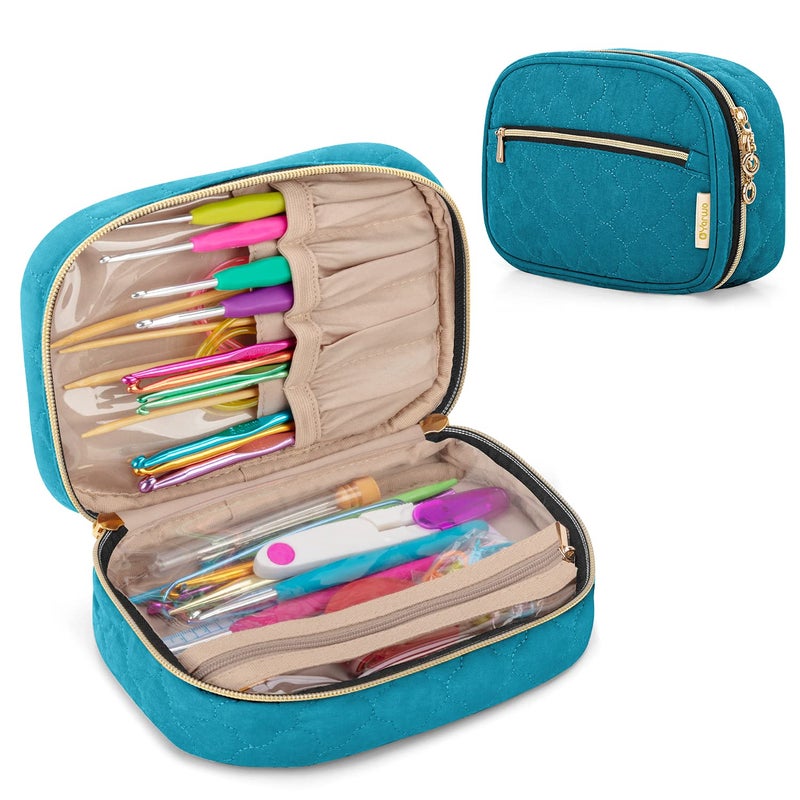 Yarwo Crochet Hook Case Travel Organizer Bag for Crochet Hooks Aluminum Crochet Hooks and Crochet Supplies Teal Bag Only