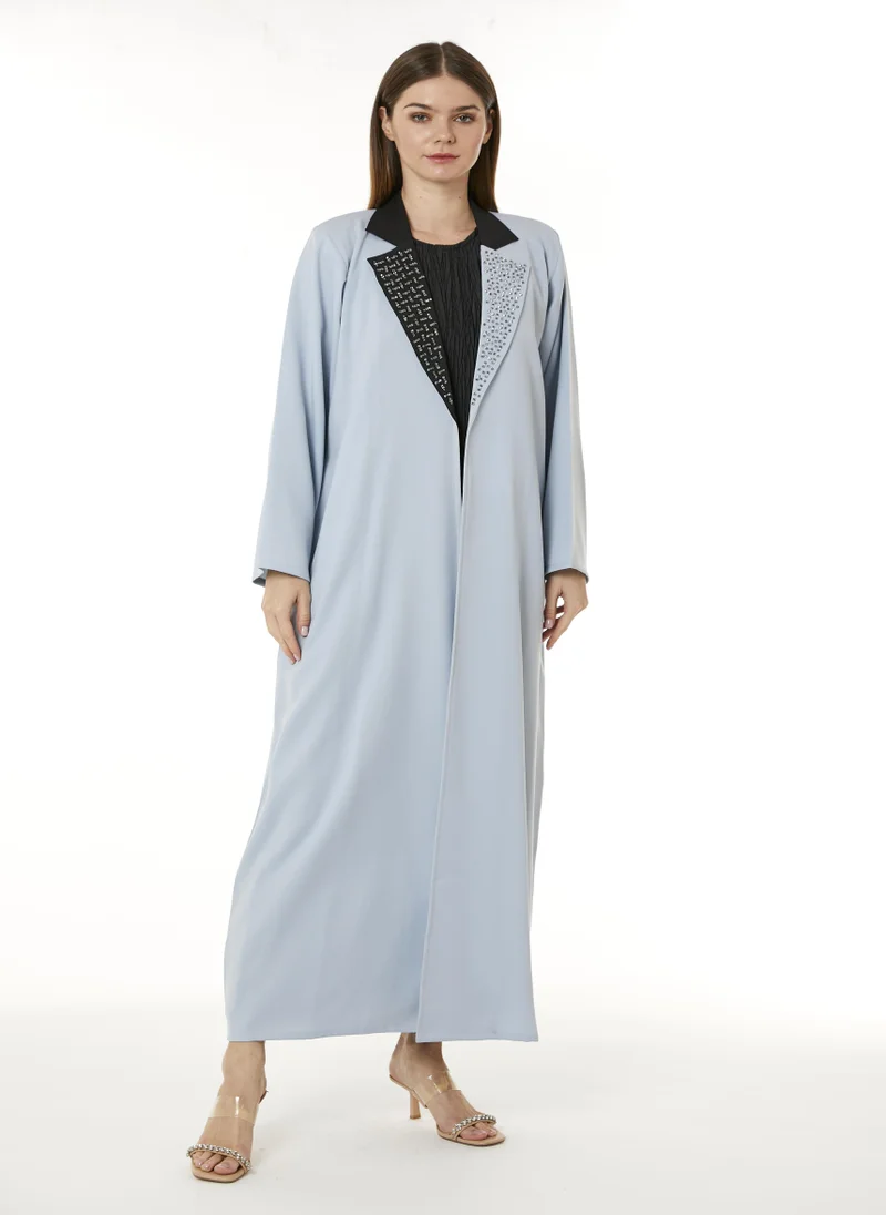 Moistreet MOiSTREET Light Blue Indonesian Crepe Hand Embellished Abaya