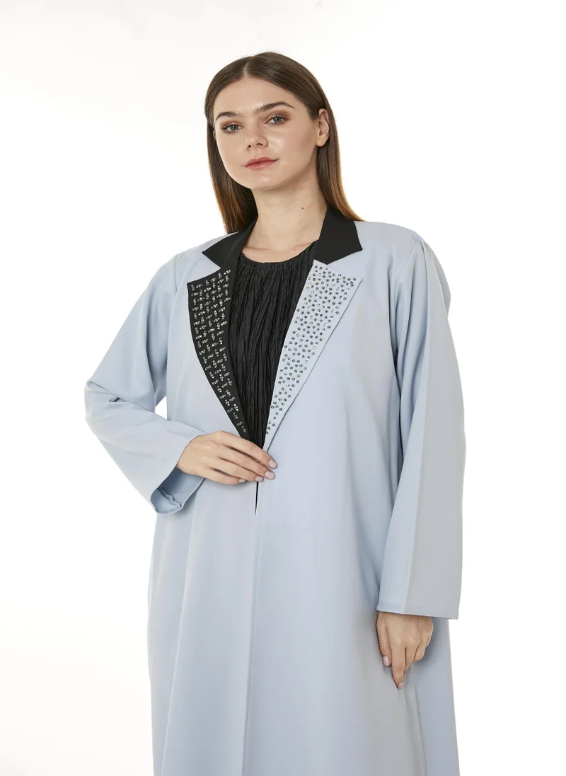 Moistreet MOiSTREET Light Blue Indonesian Crepe Hand Embellished Abaya