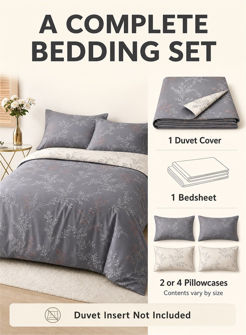 GOLDEN HOME 6 Piece King/Queen/Single size, solid grey duvet cover set. set includes 1 Comforter Cover, 1 Fitted Bedsheet, 4 Pillowcases - Image 2