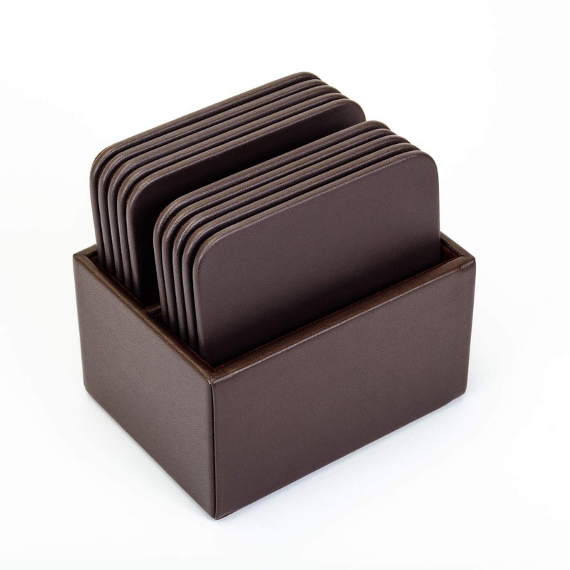 Dacasso Chocolate Holder Brown Leather 10 Square Coaster Set