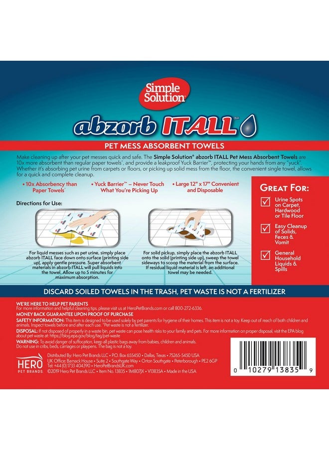 Simple Solution Simple Solution Abzorbitall Pet Mess Absorbent Towels - Multi-Surface Urine and Dog Poop Cleaning Sheets - 12 x 17 inches - 30 Towels  - Image 2