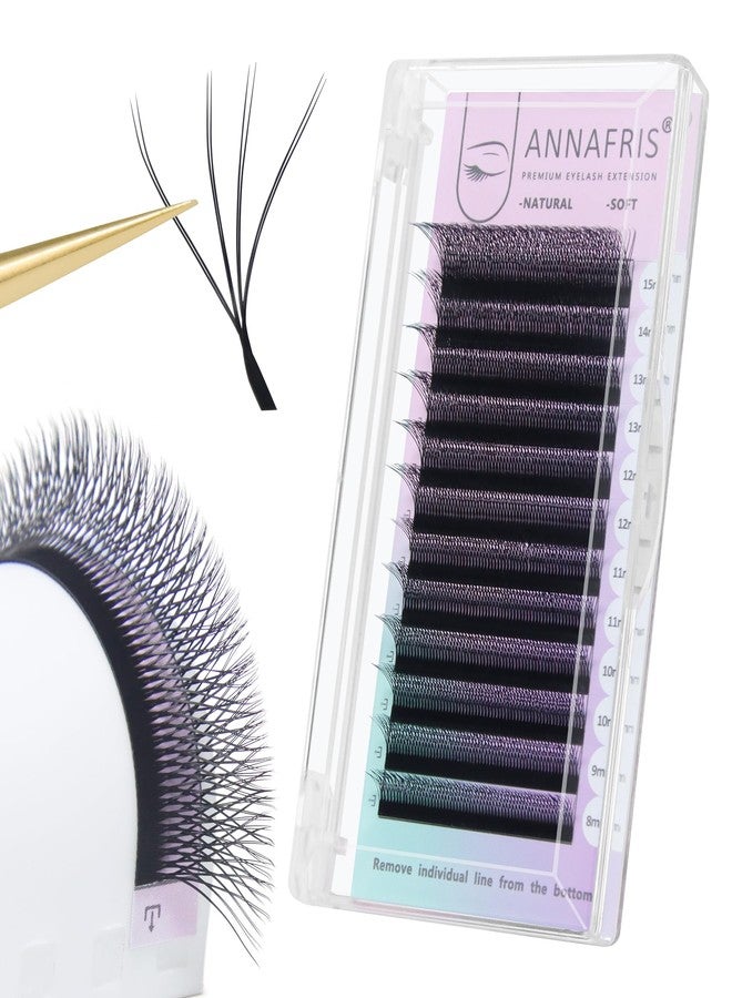 ANNAFRIS Double Tips 4D W Premade Fan Eyelash Extensions Volume Self Fanning False Lashes Faux Mink Matte Black Cluster Lash Extensions(0.07 C,8-15mm Mix) - Image 1