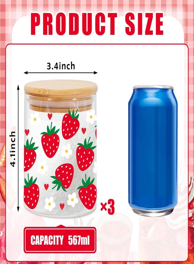 JarThenaAMCS 3Pcs Strawberry Bow Glass Storage Jars with Airtight Lid Summer Floral Daisy Pink Bow Red Heart Decorative Candy Cookie Canisters Sets for Home Kitchen Countertop - Image 2