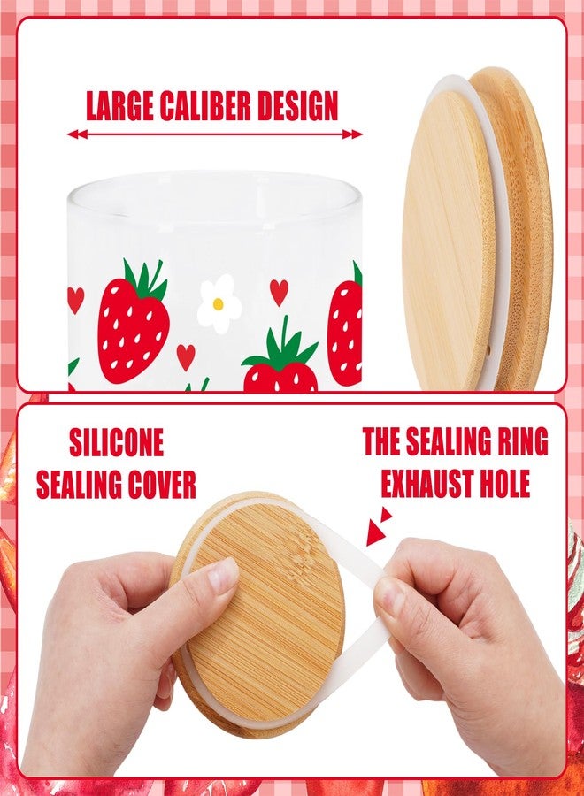 JarThenaAMCS 3Pcs Strawberry Bow Glass Storage Jars with Airtight Lid Summer Floral Daisy Pink Bow Red Heart Decorative Candy Cookie Canisters Sets for Home Kitchen Countertop - Image 4