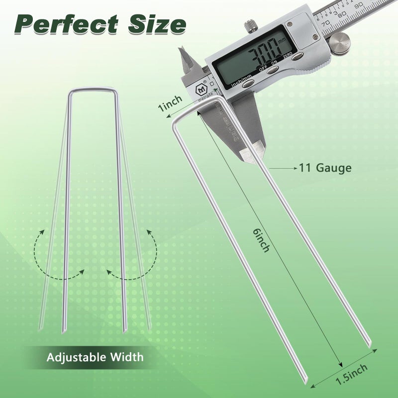 FEED GARDEN 6 Inch 100 Pack Galvanized Landscape Staples Plant Cover Stakes 11 Gauge Tent Stakes Garden Stakes Landscaping Fabric SOD Pins Yard Stakes for Decoration Weed Barrier Fabric - Image 5