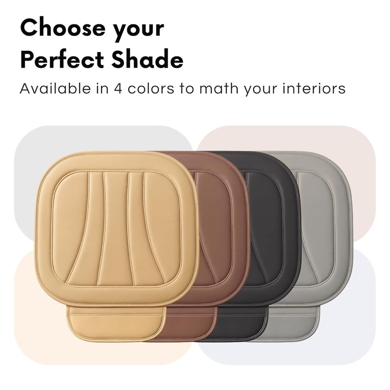 DR. FITZY Padded Leather Car Seat Cover Protector Mat With Front Storage Organiser Pocket, Breathable And Anti Slip Seat Cover For Car With Thigh Support, Smart And Slim Cushion Accessories For Driver (Beige) - Image 5