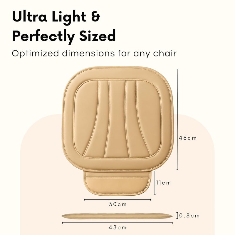 DR. FITZY Padded Leather Car Seat Cover Protector Mat With Front Storage Organiser Pocket, Breathable And Anti Slip Seat Cover For Car With Thigh Support, Smart And Slim Cushion Accessories For Driver (Beige) - Image 4
