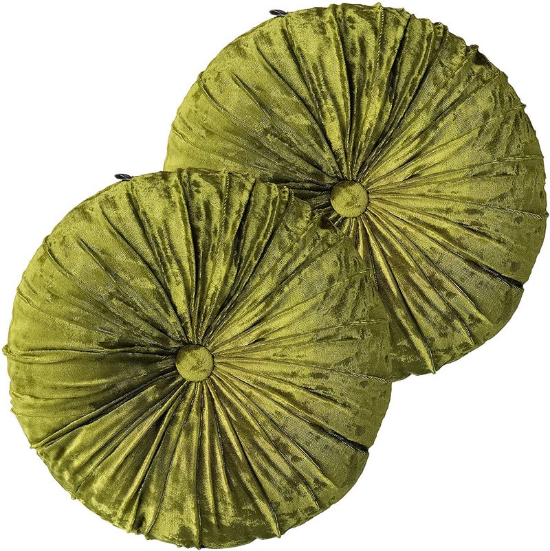 Verpert Pack 2Round Floor Cushions Pillow Solid Color Velvet Meditation Cushion Pumpkin Pleated Meditation Pillow for Home Sofa Bed Car Decor Floor Pillow Cushion Green