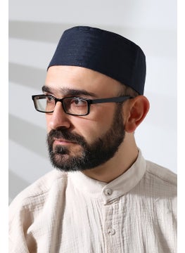 Navy Blue Mesh Fabric Pattern Prayer Cap