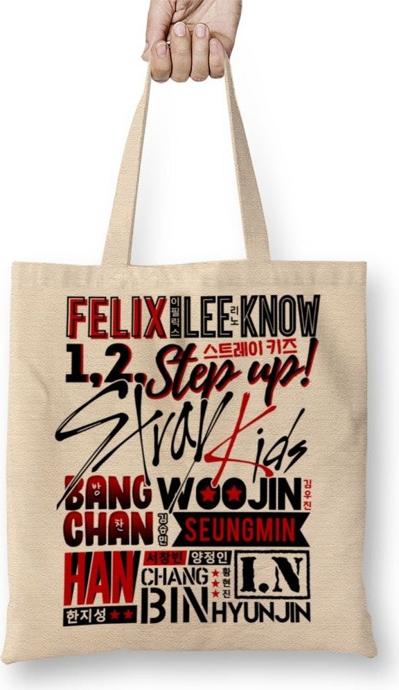 Baskı Dükkanı Print Shop Stray Kids Font Collage Tote Bag Long Handle 