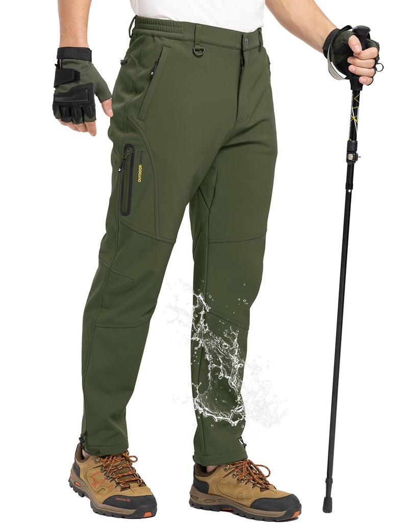 TBMPOY Men's Snow Pants Waterproof Winter Fleece Lined Hiking Ski Softshell Warm Cold Weather Gear Camping Essentials Army Green 32 - Image 1