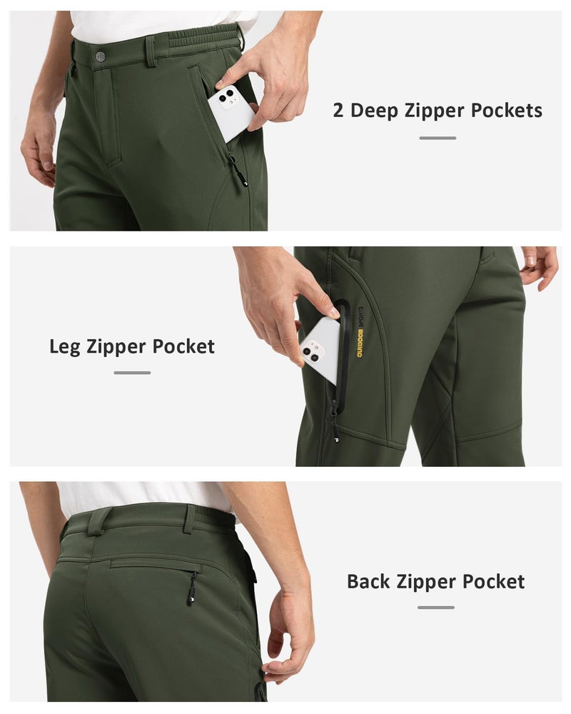 TBMPOY Men's Snow Pants Waterproof Winter Fleece Lined Hiking Ski Softshell Warm Cold Weather Gear Camping Essentials Army Green 32 - Image 5