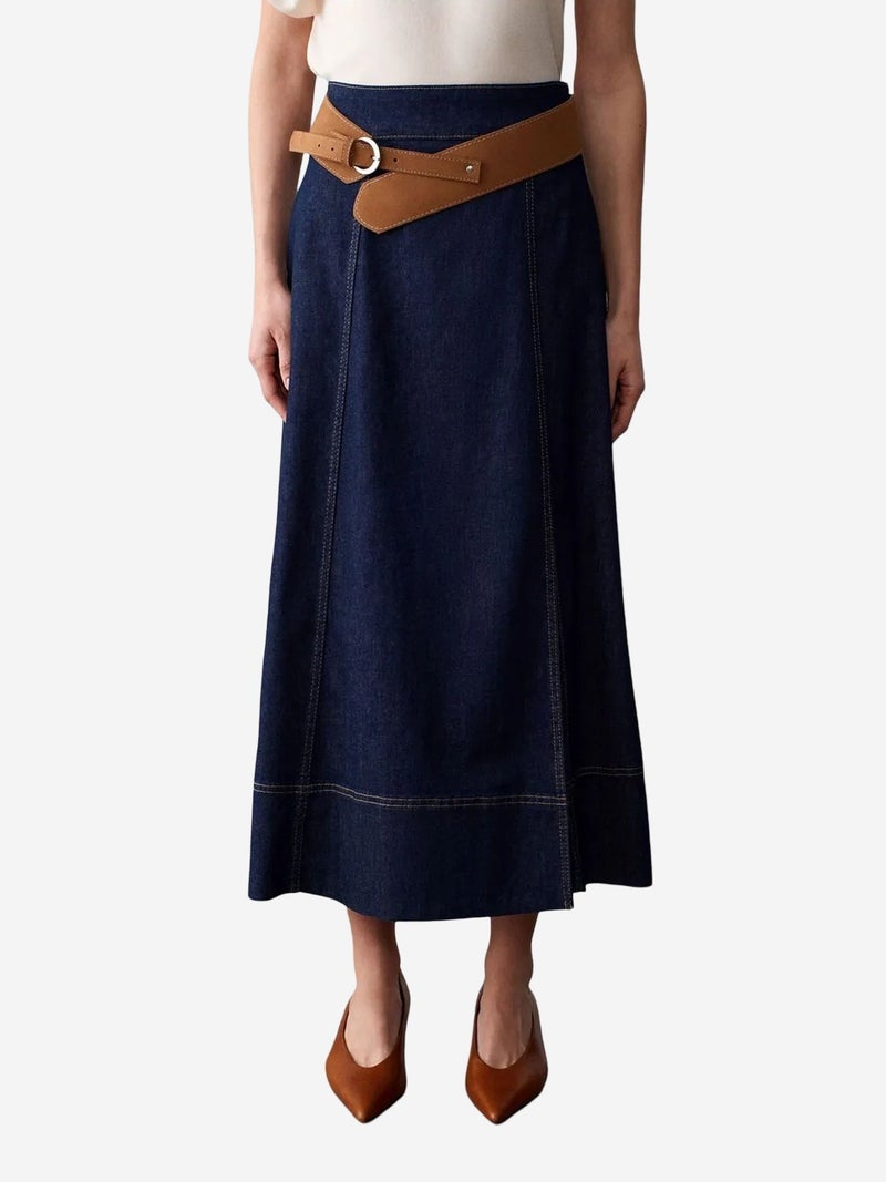 DILVIN High-Waist A-Line Denim Maxi Skirt With Belt - Image 5