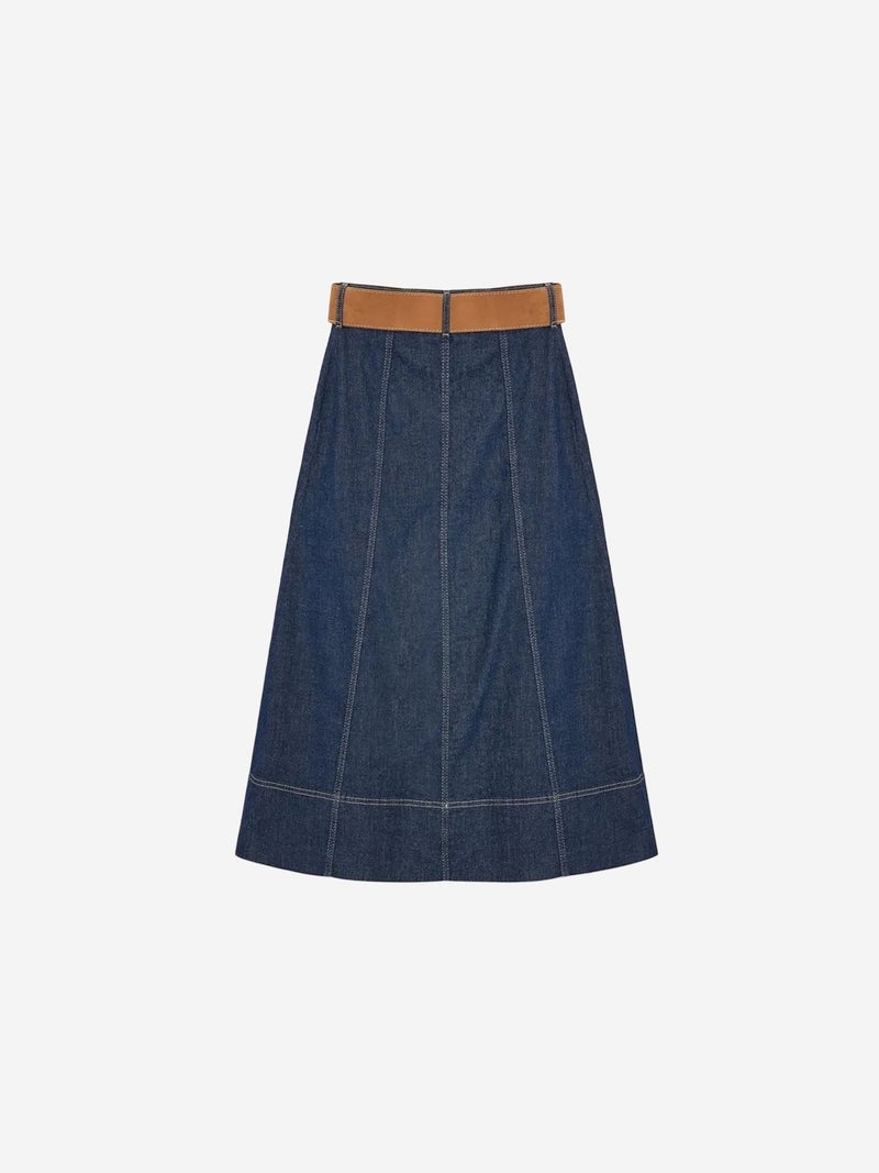 DILVIN High-Waist A-Line Denim Maxi Skirt With Belt - Image 3