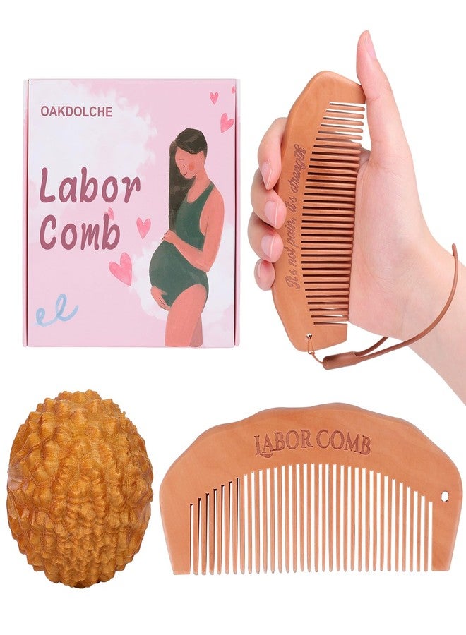 OAKDOLCHE Birth Comb & Acupressure Massage Ball Set for Women Labor and Delivery Essentials, Wooden Labor Comb Pregnancy Must Haves, Designed for Expectant Moms - Image 1