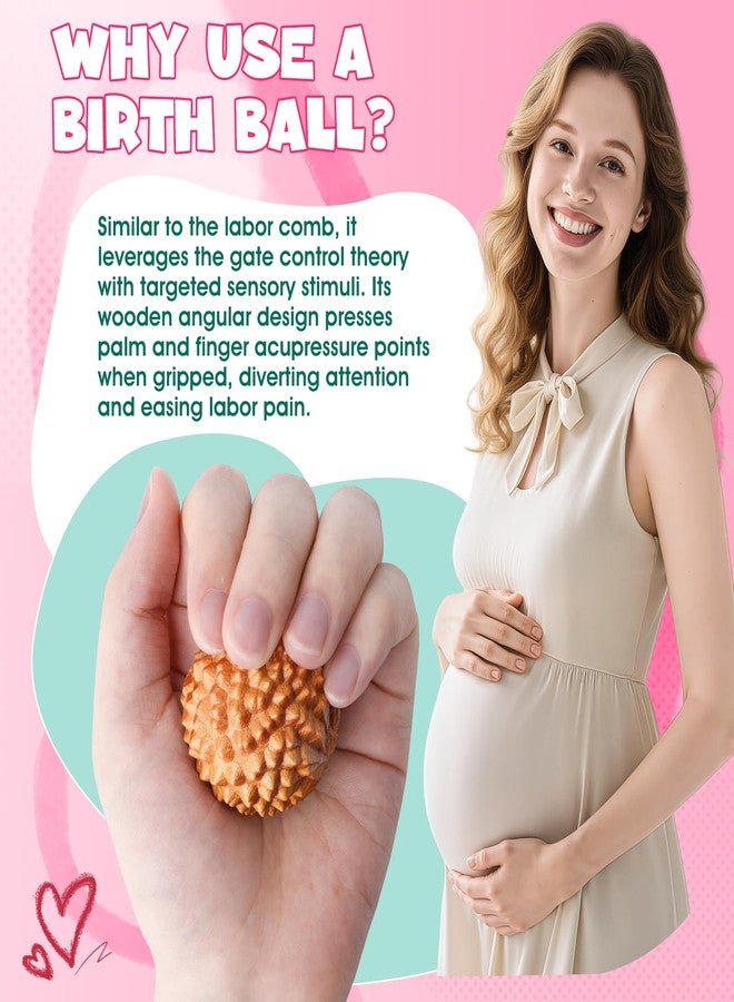 OAKDOLCHE Birth Comb & Acupressure Massage Ball Set for Women Labor and Delivery Essentials, Wooden Labor Comb Pregnancy Must Haves, Designed for Expectant Moms - Image 2
