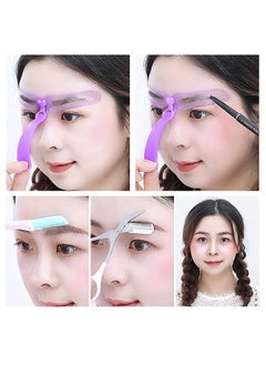 Generic 8 Pcs Eyebrows Shape Stencil, Reusable Waterproof Eyebrow Shaping Kit, Eye Brow Shaping Template Stamp Kit withHandle and Strap DIY Makeup Tools (Purple)  - Image 5