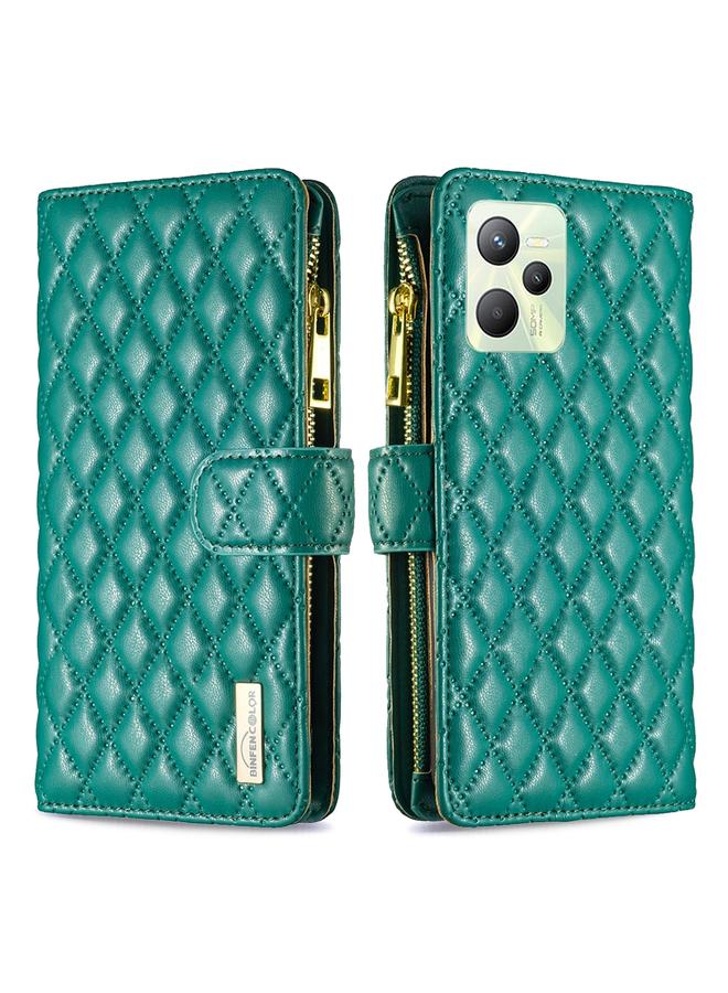 S-TOP Case For OPPO Realme C35 Diamond Lattice Zipper Wallet Leather Flip Phone Case - Image 2