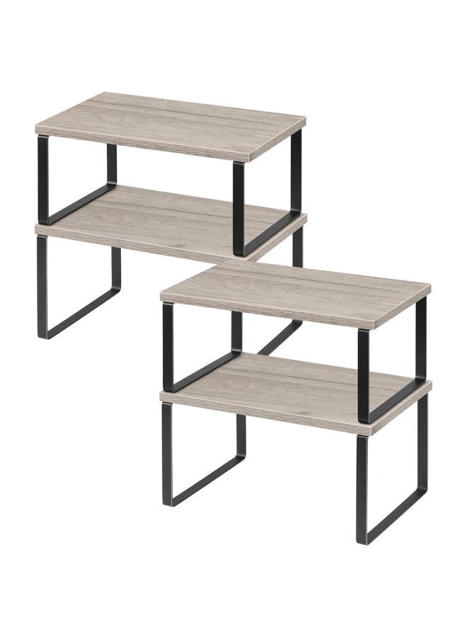 NEX Kitchen Cabinet and Counter Shelf Organizer, Shelf Riser for Pantry Countertop Cupboard Desk Top, Stackable & Expandable, Set of 4, Black and Greige - Image 1