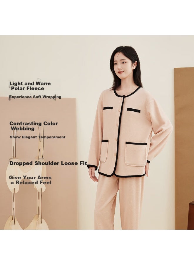 Top melon Dingguagua Dingguagua Women's Autumn Winter Fleece Cardigan Little Fragrance Style Wearable Homewear Set Yuzhi Pink 170 - Image 1