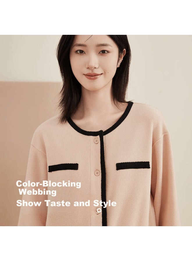 Top melon Dingguagua Dingguagua Women's Autumn Winter Fleece Cardigan Little Fragrance Style Wearable Homewear Set Yuzhi Pink 170 - Image 2