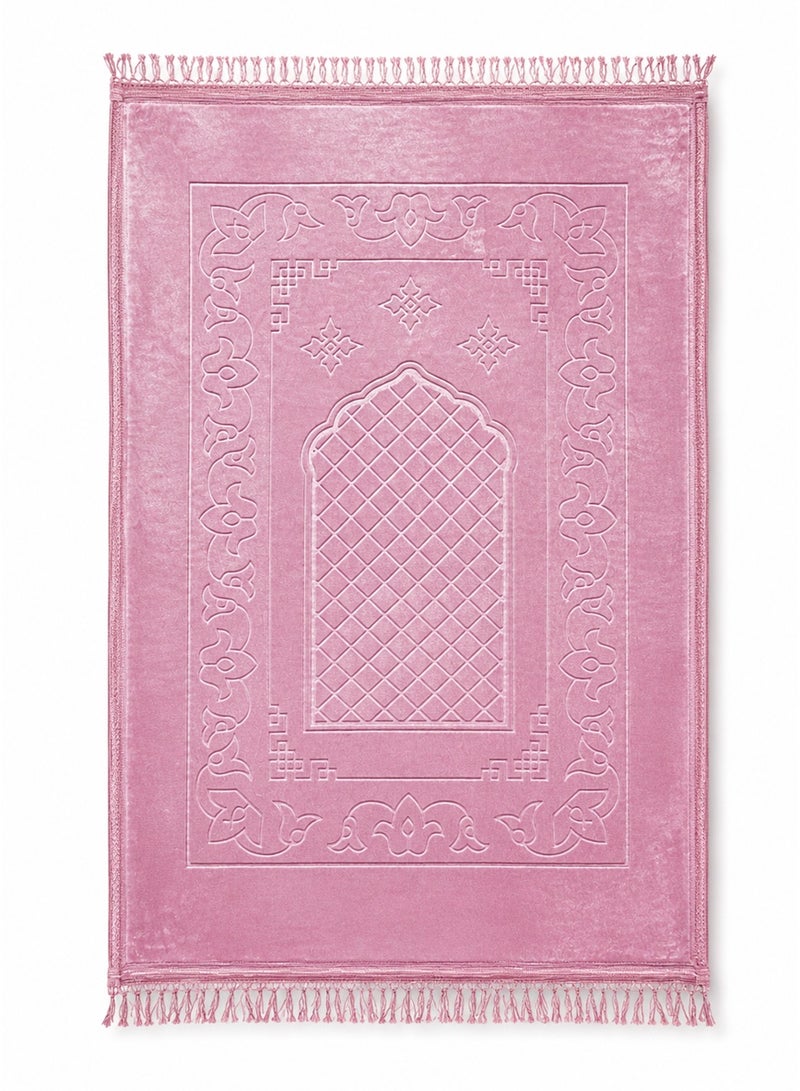 Tala Luxury Velvet Prayer Rug with Embossed Patterns | Elegant Islamic Design | Embroidered Edges | Size 80×120 cm | Soft Comfortable Texture for Prayer - Image 2