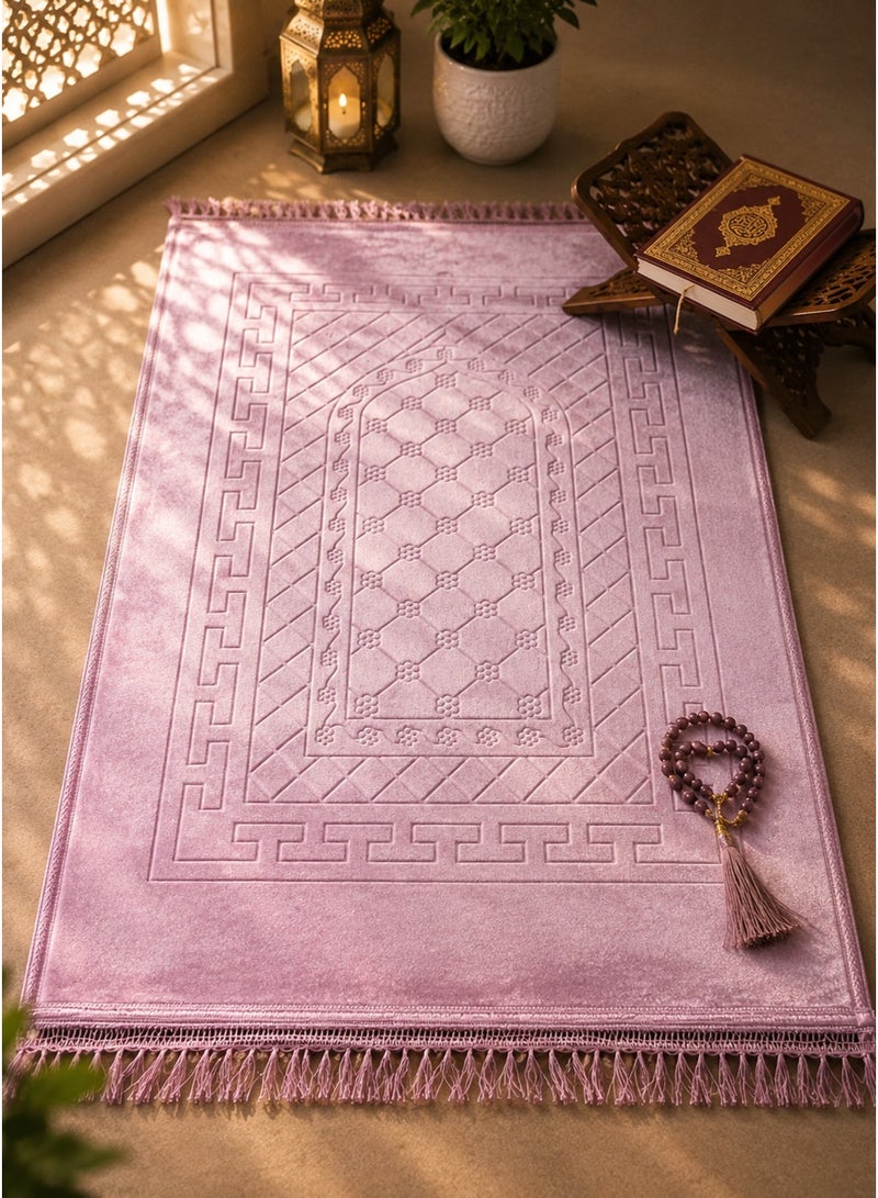 Tala Luxury Velvet Prayer Rug with Embossed Patterns | Elegant Islamic Design | Embroidered Edges | Size 80×120 cm | Soft Comfortable Texture for Prayer - Image 3