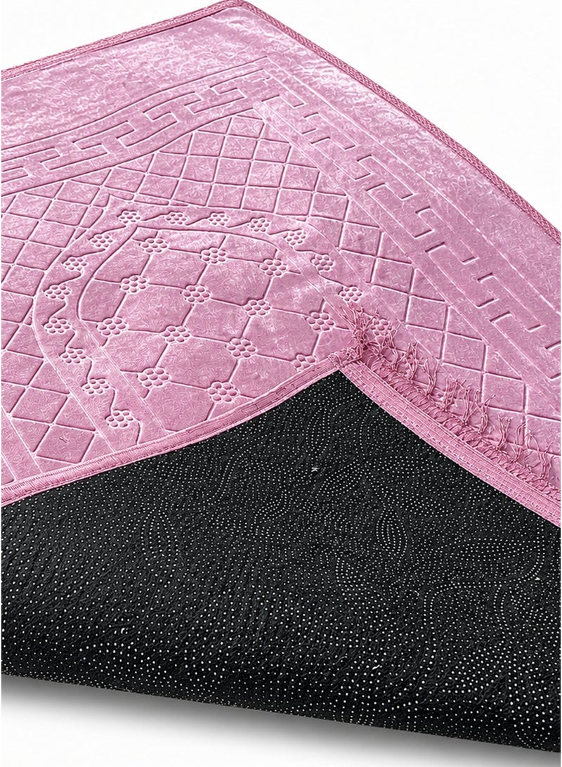 Tala Luxury Velvet Prayer Rug with Embossed Patterns | Elegant Islamic Design | Embroidered Edges | Size 80×120 cm | Soft Comfortable Texture for Prayer - Image 4