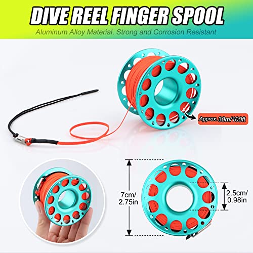 Owekfifv Scuba Surface Marker Buoy (SMB) Set, 5ft High Visibility Reflective Band Open Bottom Safety Sausage with 100ft Alloy Finger Spool Dive Reel and Double-ended Snap Hook Fits Underwater Activities Orange - Image 5