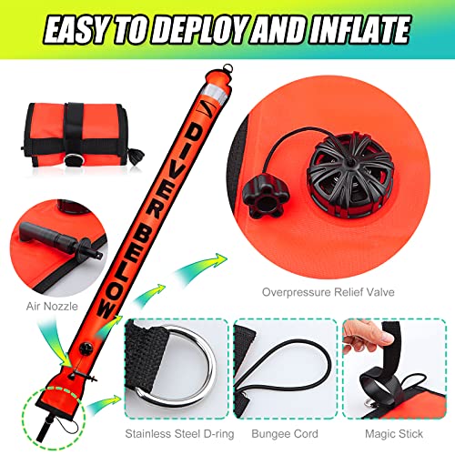 Owekfifv Scuba Surface Marker Buoy (SMB) Set, 5ft High Visibility Reflective Band Open Bottom Safety Sausage with 100ft Alloy Finger Spool Dive Reel and Double-ended Snap Hook Fits Underwater Activities Orange - Image 4