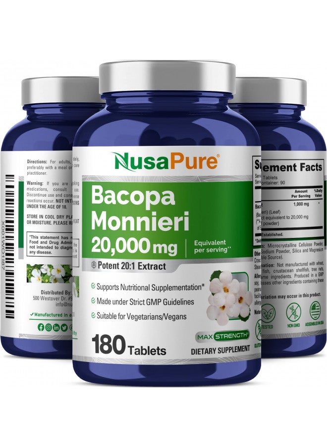 NusaPure Bacopa Leaf Monnieri Extract 20,000 mg 180 Tablets (Extract 20:1, Non-GMO, Gluten Free) - Image 3