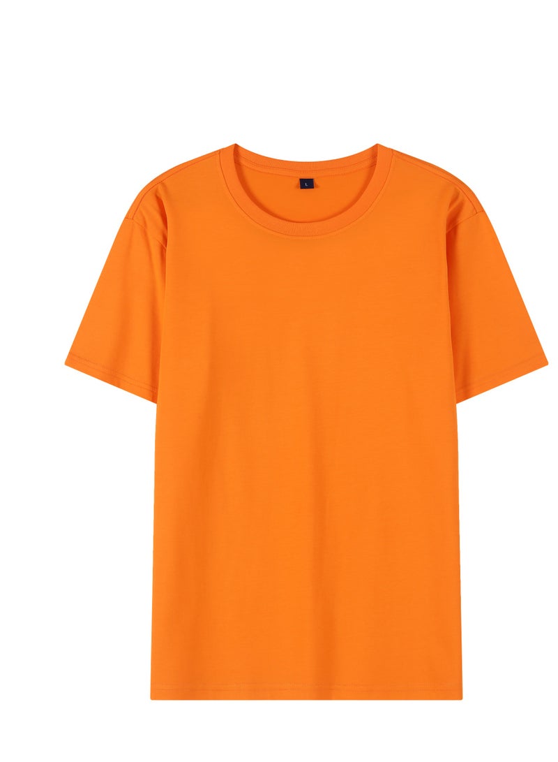 Loquat 40 Double Yarn Solid Color Short-Sleeved 220g Men's And Women's T-shirts Orange  - Image 1