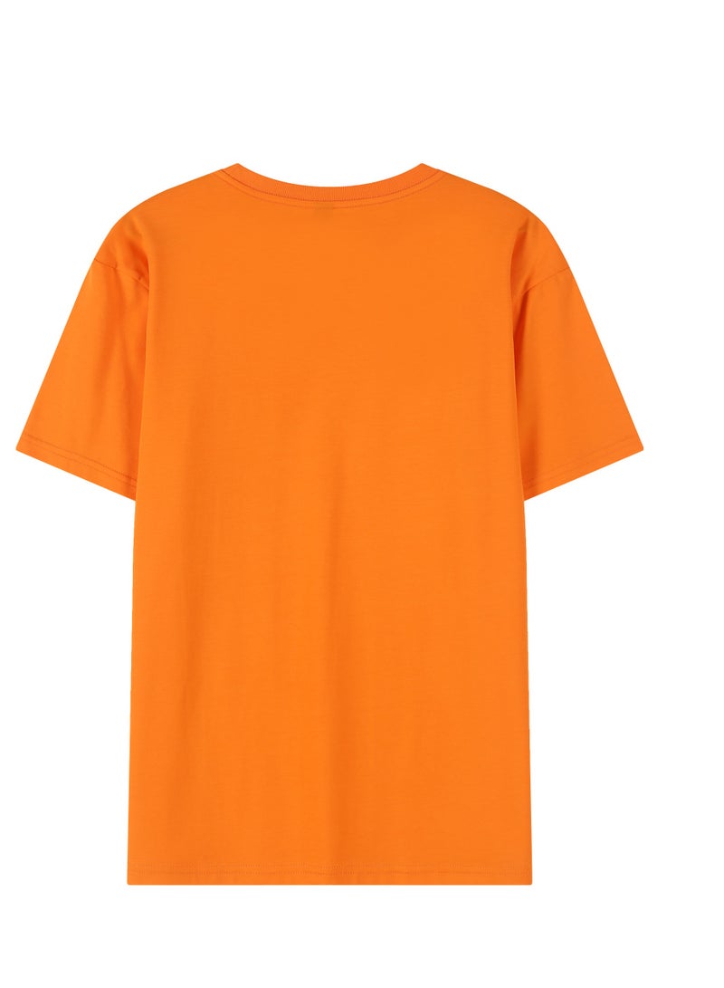Loquat 40 Double Yarn Solid Color Short-Sleeved 220g Men's And Women's T-shirts Orange  - Image 2